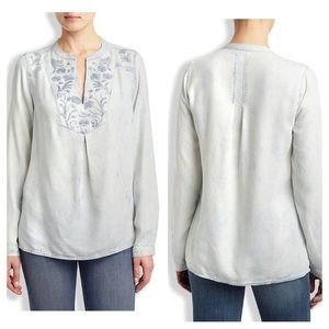 Lucky Brand || Acid Washed Denim Embroidered Top